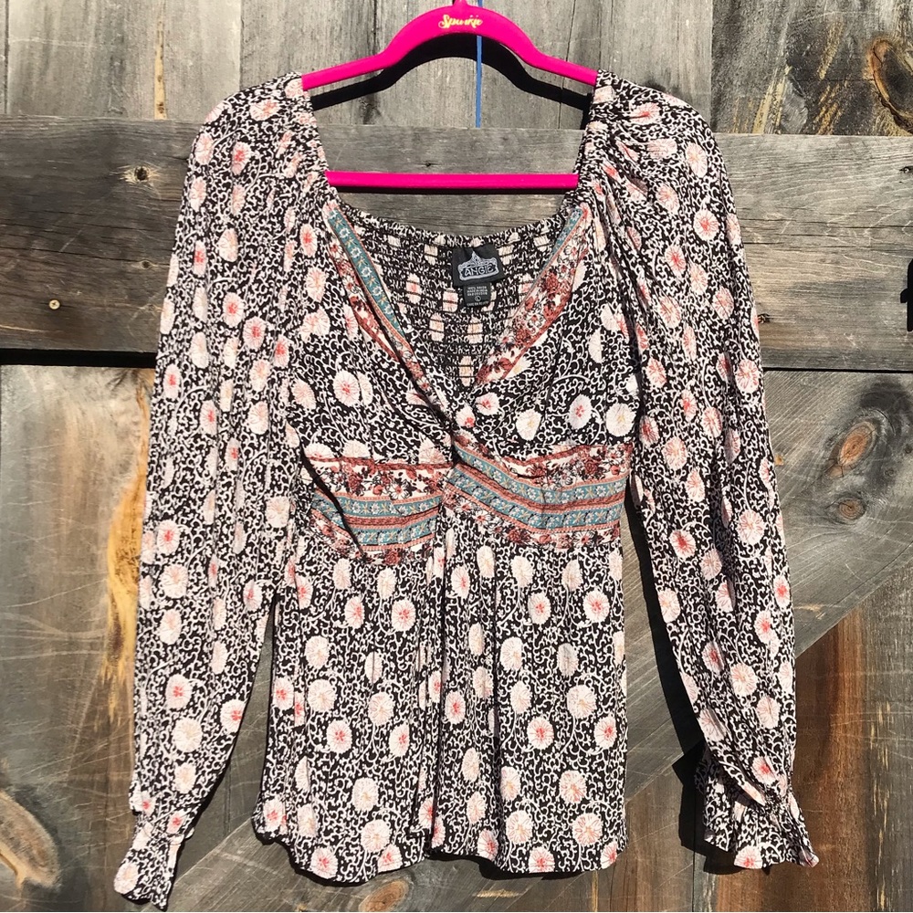 Angie twist front long sleeve blouse